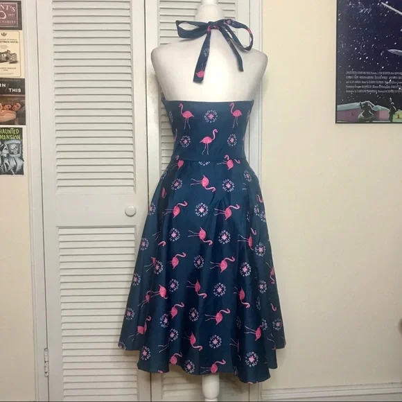 NWT Miss Lulo Flamingo Halter Dress - Picture 8 of 8